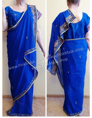 Женский индийский костюм. Сари синее